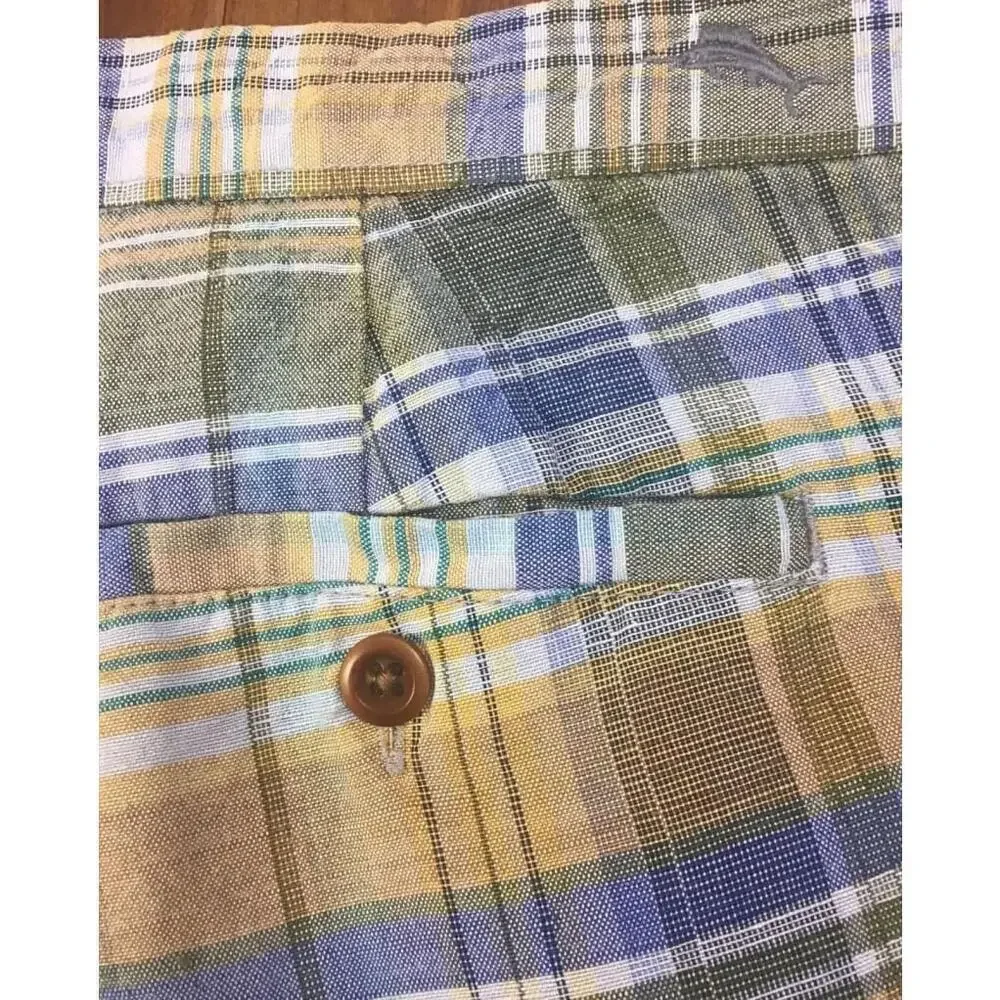 Tommy Bahama Shorts Mens 38 Plaid Golf Preppy Linen Blend Plaid